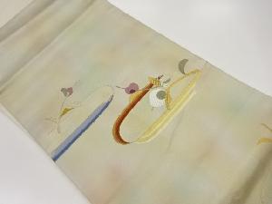 曲線に抽象花模様織出し名古屋帯